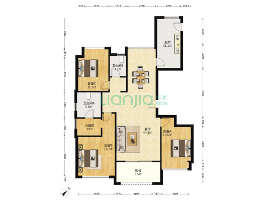 海航豪庭北苑二区 3室1厅2卫 153平方