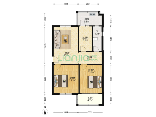 经五路15-3号院 2室1厅1卫 72平方