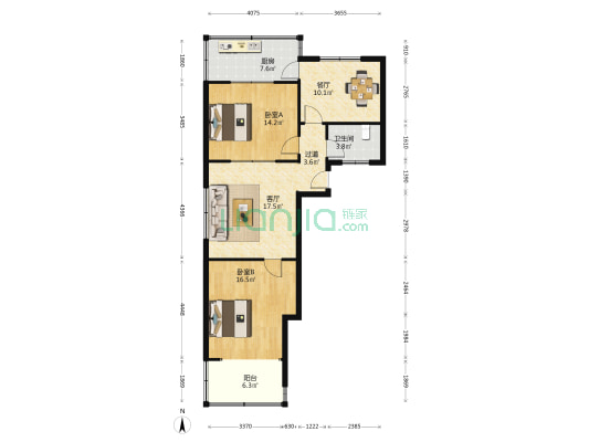山大路238-1号 2室2厅1卫 90平方