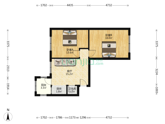 哈平路 2室1厅1卫 66平方