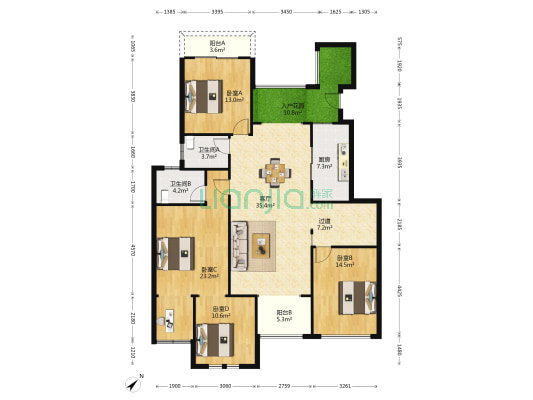 斌鑫中央国际公园 4室1厅2卫 158平方