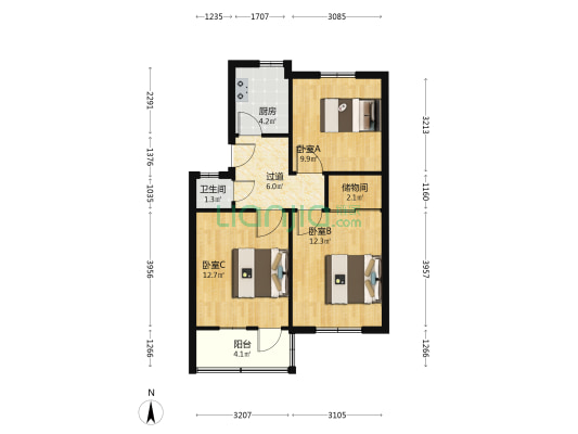 长江饭店宿舍 3室0厅1卫 63平方