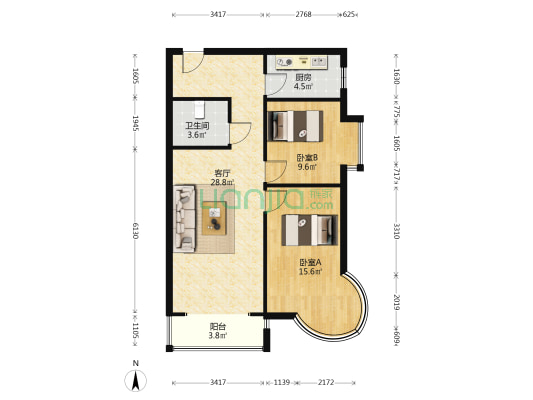 凯旋门精装两居，本满五不唯一，税费低。-户型图