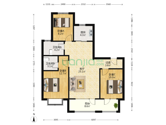 中南青樾 3室1厅2卫 119平方