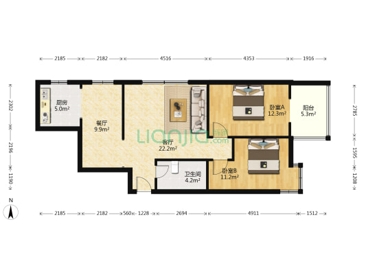 美泰金座 2室2厅1卫 99平方