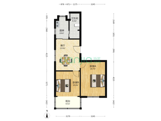 第四人民医院宿舍楼 2室1厅1卫 63平方