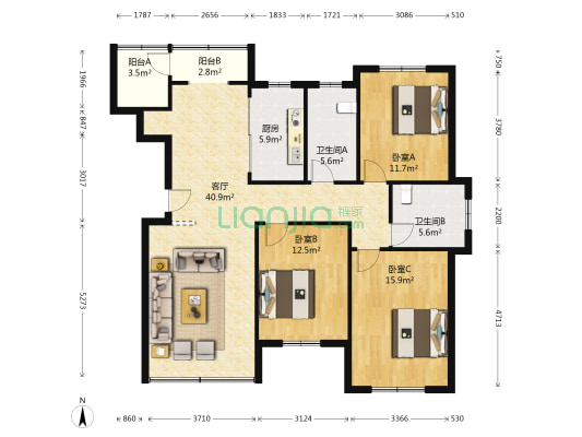 温哥华森林 3室1厅2卫 139平方