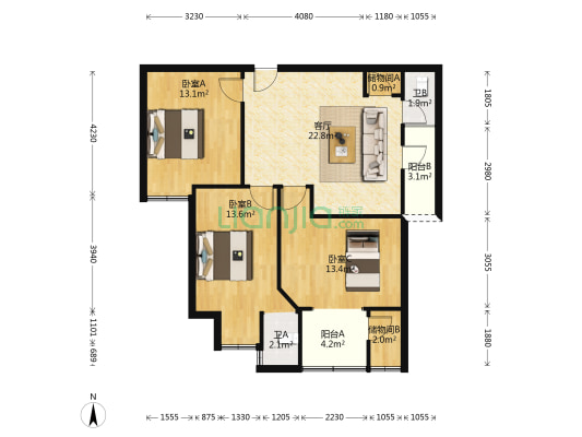 摩卡生活馆 3室1厅2卫 83平方