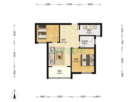 旺安佳园 1室1厅1卫 71平方