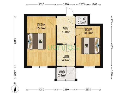 市安装公司宿舍 2室1厅1卫 51平方