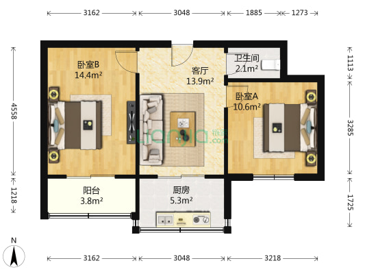 西北电力建设器材总厂家属院 2室1厅1卫 59平方