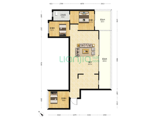 旭辉学府江来 3室1厅1卫 126平方