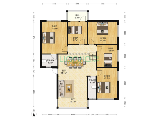 六合花園 5室2厅2卫 150平方