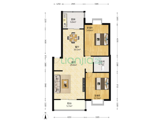 天地人科文苑 2室2厅1卫 100平方