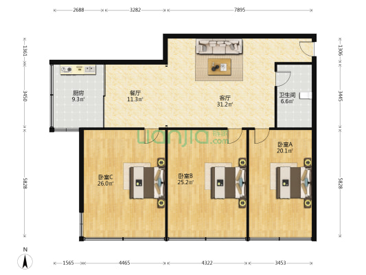 水工机械厂宿舍 3室2厅1卫 156平方