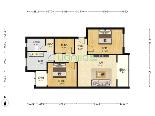 北滨花园 3室1厅1卫 99平方