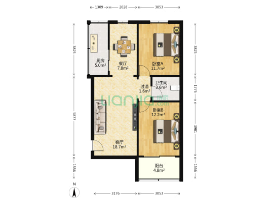 计量小区 2室2厅1卫 80平方