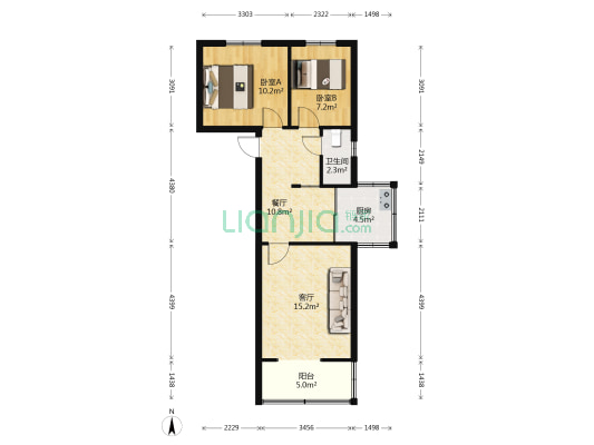 新生里小区 2室2厅1卫 64平方