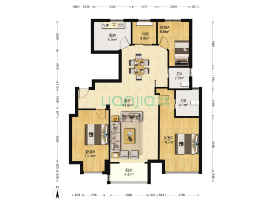 南城名苑 4室1厅2卫 126平方