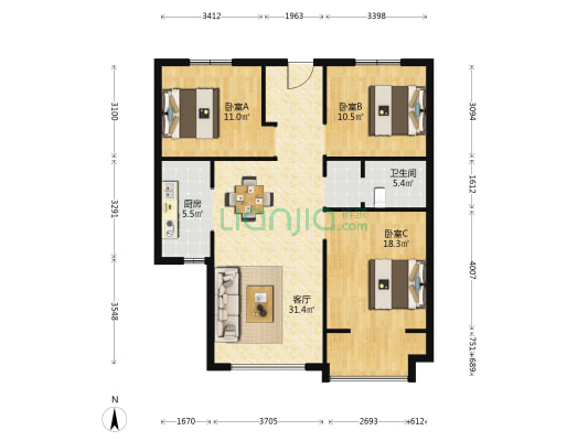 桐君苑 3室1厅1卫 102平方