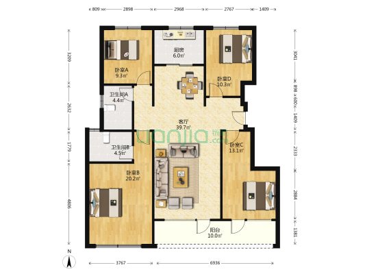 灵山湾壹号二期 4室1厅2卫 141平方