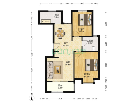 保翔苑 2室2厅1卫 92平方