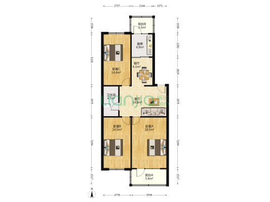 铁岭街 3室2厅1卫 107平方