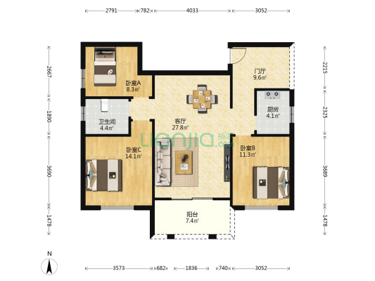 千江学院里 3室1厅1卫 108平方