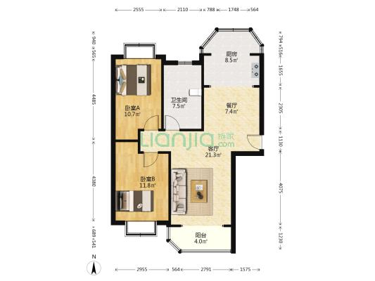 山水龙城·望山苑 2室2厅1卫 95平方