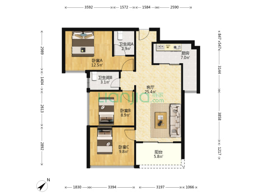 临深物业，带家私家电卖。以前业主自住材料真实-户型图