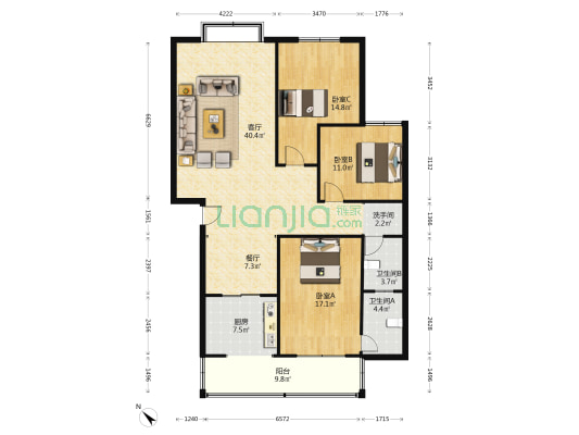 白河巷44号附19号 3室2厅3卫 143平方