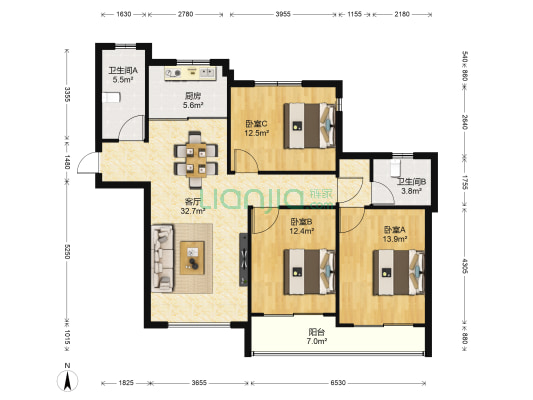 二泉紫园 3室1厅2卫 137平方