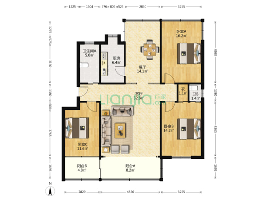 文明北路 3室2厅2卫 127平方