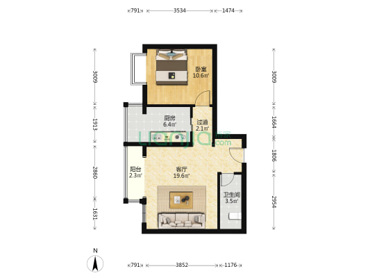 万方苑 1室1厅1卫 61平方