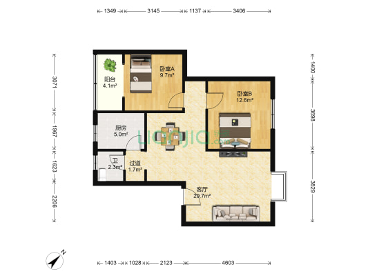 紫东苑小区 2室1厅1卫 85平方