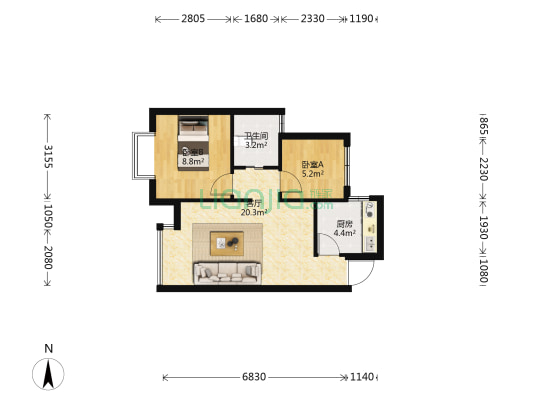 华夏御府雍璟苑 2室1厅1卫 60平方