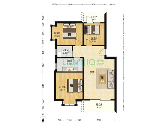丰盛楼 3室1厅1卫 87平方