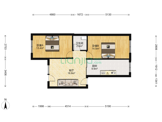 海顺新苑 2室1厅1卫 64平方