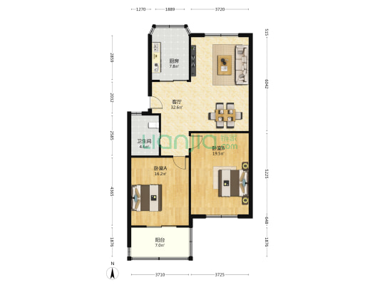 龙箭山庄 2室1厅1卫 110平方