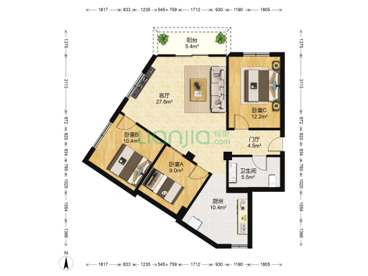 富苑 3室1厅1卫 94平方