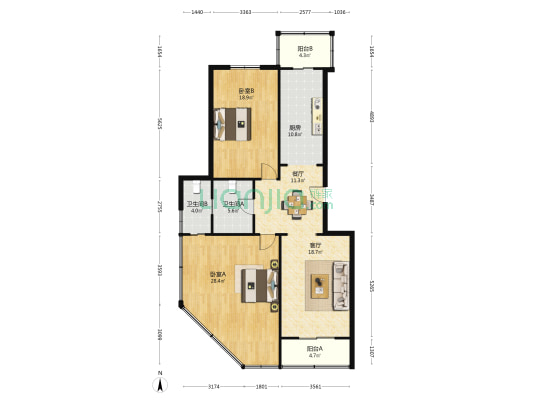 饮食服务公司综合楼 2室2厅2卫 143平方