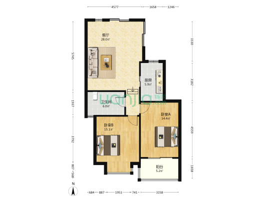 西湖八号公馆 2室1厅1卫 93平方