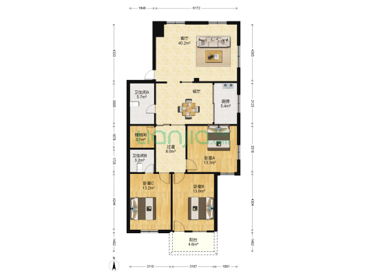 秀冶里河沿5号 3室1厅2卫 135平方