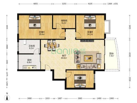 福源综合楼 3室1厅1卫 136平方