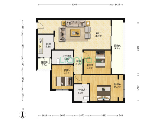 中海天府里云岭二期 3室1厅2卫 110平方