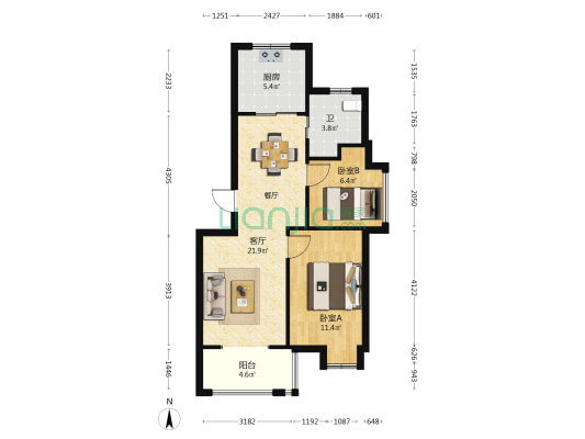 镇亭家苑 2室1厅1卫 64平方