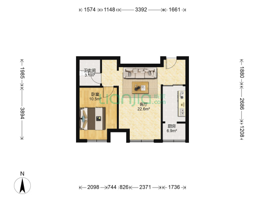 正泰里惠民园 1室1厅1卫 57平方