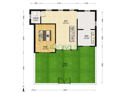 北苑新村 1室1厅1卫 127平方