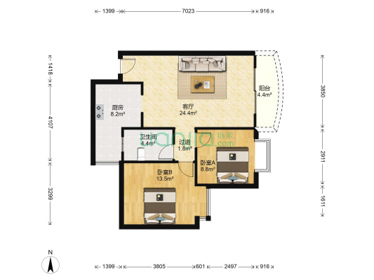 瑞龙凤祥花园 2室1厅1卫 76平方