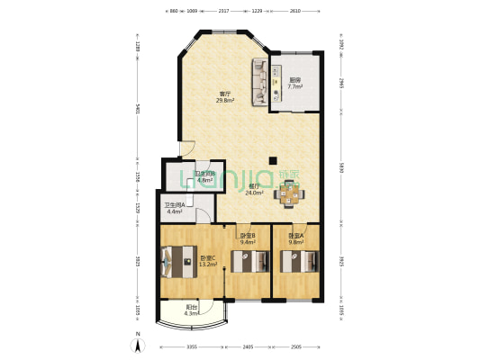 新星东巷 3室2厅2卫 127平方